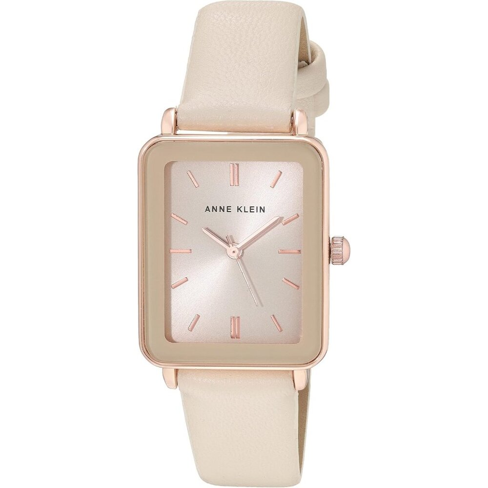 Women's Cream/Gold Crystal Lens Buckle Closure Faux Leather Strap Tone Watch
